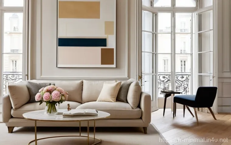 미니멀라이프 필수 물건 정리법 - **Prompt: Serene Parisian Living Room with Minimalist Elegance**
A bright, elegant, and exceptio...