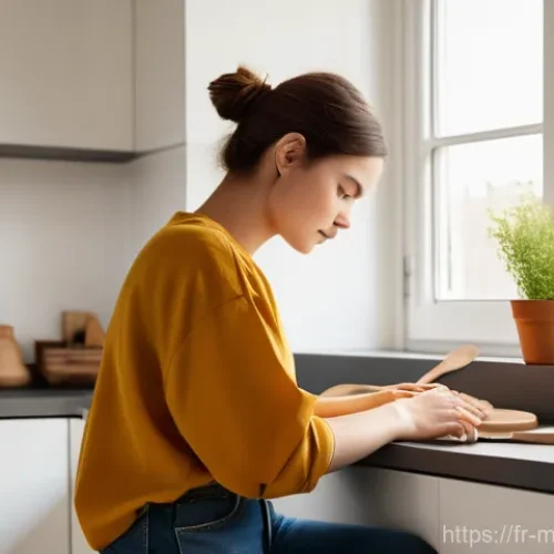 Home 21 미니멀라이프 문화 체험 - **"A serene young woman, in her late 20s, with short, neat hair, dressed in a comfortable yet stylis...