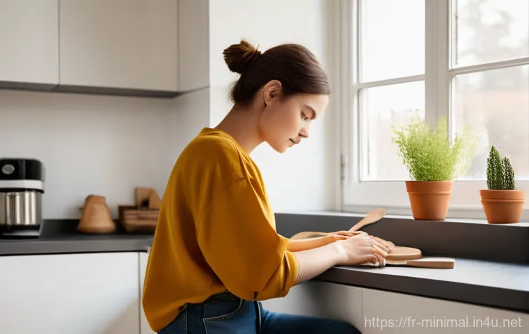 미니멀라이프 문화 체험 - **"A serene young woman, in her late 20s, with short, neat hair, dressed in a comfortable yet stylis...