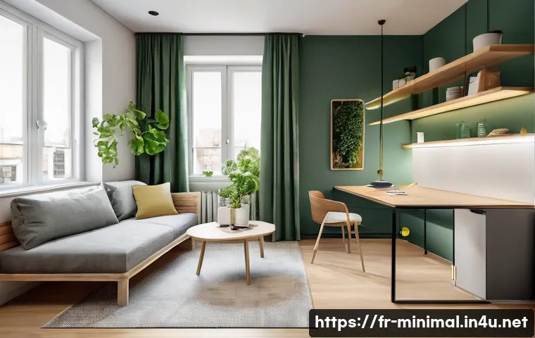 미니멀라이프 1인 가구 - A cozy and modern small studio apartment interior designed for a single occupant, featuring multifun...