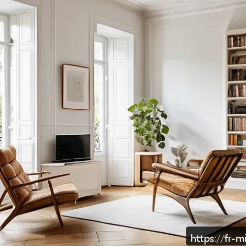 Home 17 미니멀라이프 간소화 - A serene, minimalist French apartment interior featuring a bright, uncluttered living room with a fe...